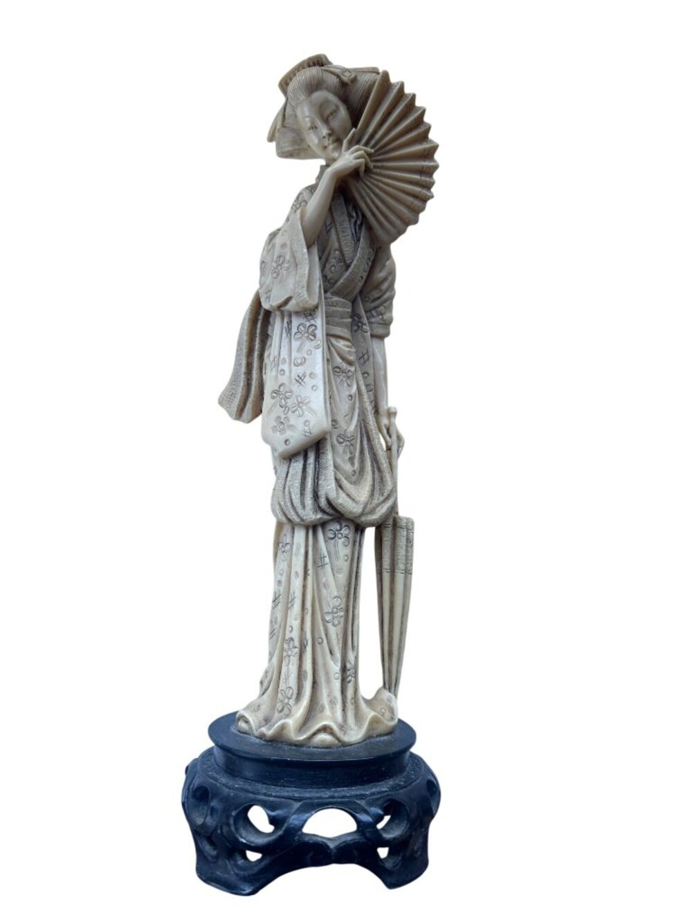 Amilcare Santini Geisha Statue Made In Italy 13" Faux Ivory Alabaster Resin